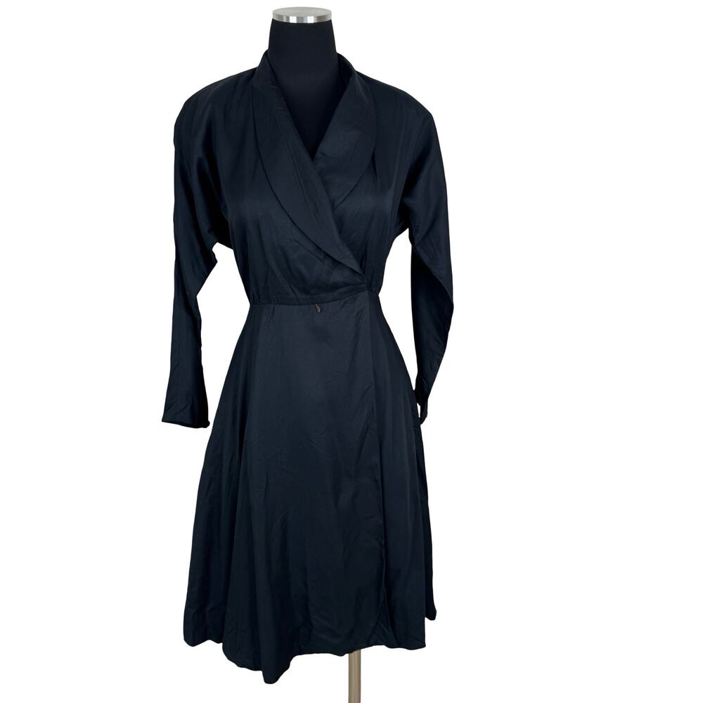 Vintage 80s Liz Claiborne Rayon Dress 80s Does 40s Noir Removable Shoulder Pads